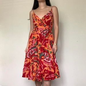 vintage zara womens tropical red orange midi summer spring dress